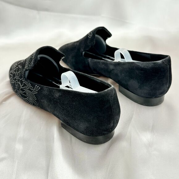 Karl Lagerfeld Nova Floral Studded Black Suede Womens Size 10 Slip On Loafers - Picture 2 of 16